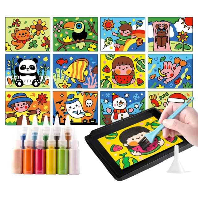 26PCS Sand Art Kits Sticky Kids DIY with 12 Sheets Sand Art Painting Cards