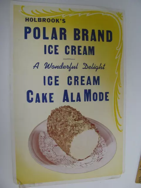 Holbrook Polar Brand Ice Cream Cake Alamode Paper Sign Wonderful Delight Dairy