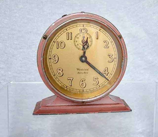 Antique 1920s Westclox Baby Ben Old Rose (pink) crackle with luminous dial alarm