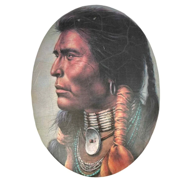 Nativo americano macho 4 x 5,5 pulgadas cerámica ovalada sin marco ni gancho