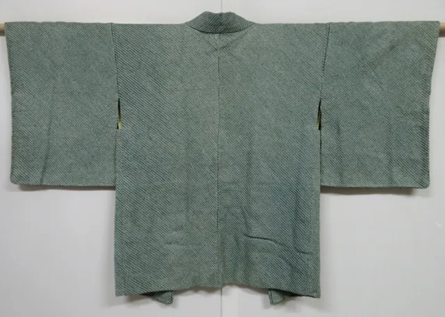 0519i08z520 Vintage Japanese Kimono Silk SHIBORI HAORI Dark cyan