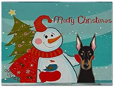 Treasures BB1865PLMT Snowman with Doberman Fabric Placemat Washable Placemat Din