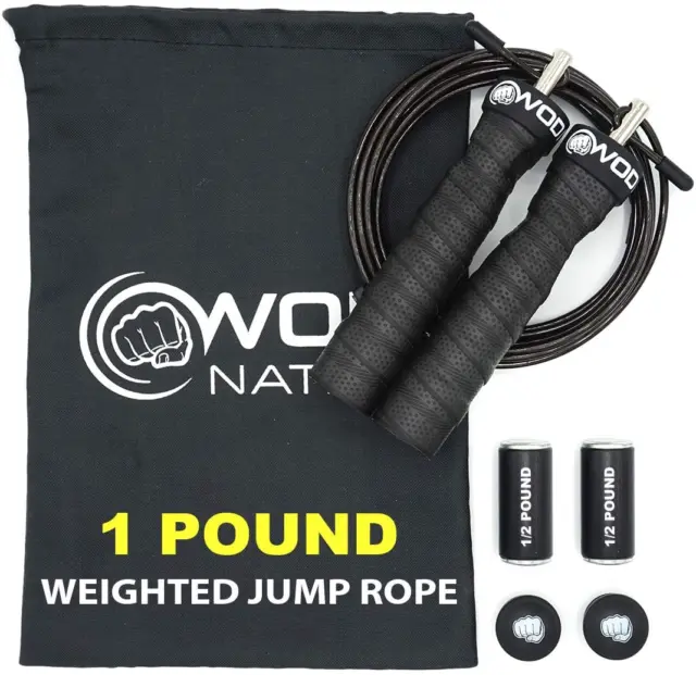 WOD Nation Weighted Jump Rope for Women & Men - 1 Pound (1LB) Adjustable Heavy S