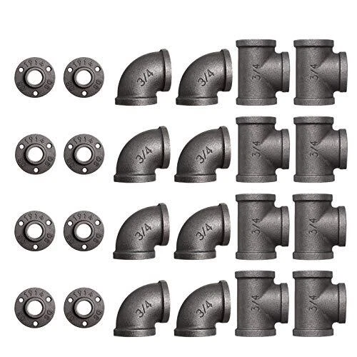 TIRDITY 3/4" Pipe Fittings - 24 Pack 3/4 Inch Black Floor Flange Elbow Tee Co...