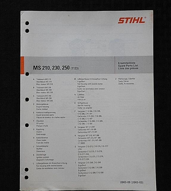 GENUINE STIHL MS 210 Ms 230 Ms 250 Chainsaw Parts List Catalog Manual