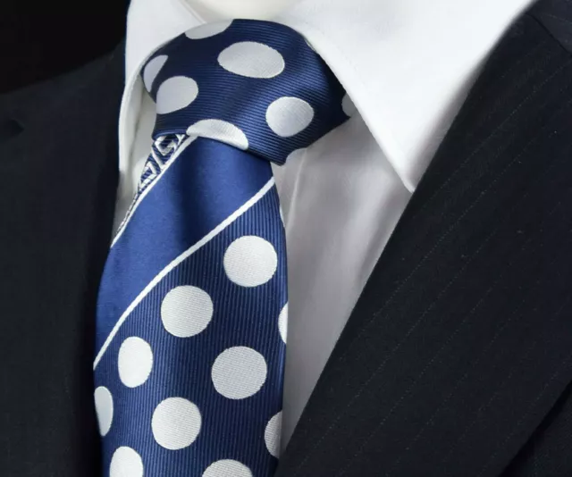 Cravatta da uomo blu Royal Navy premium UK paisley floreale bianca a pois 234