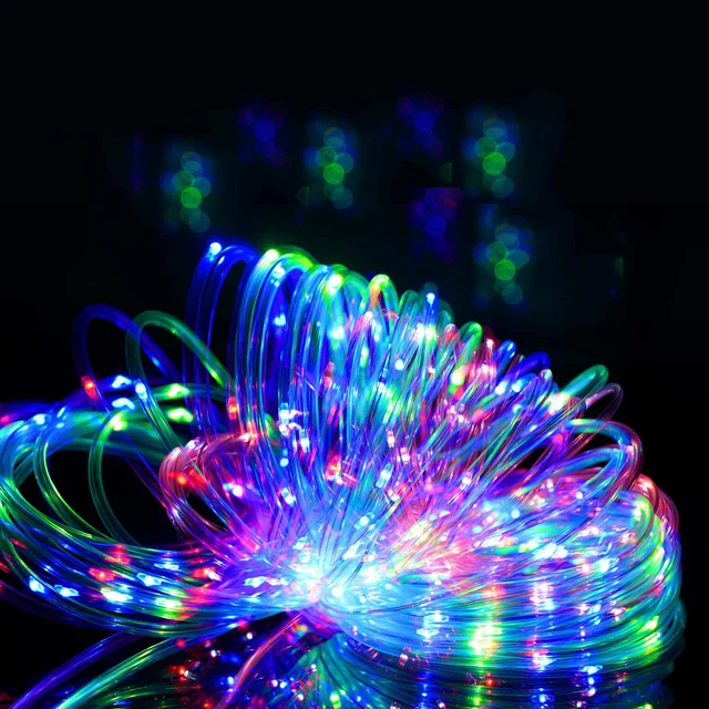 Solar Powered LED Tube Rope Fairy String Lights Waterproof Christmas Decoration
