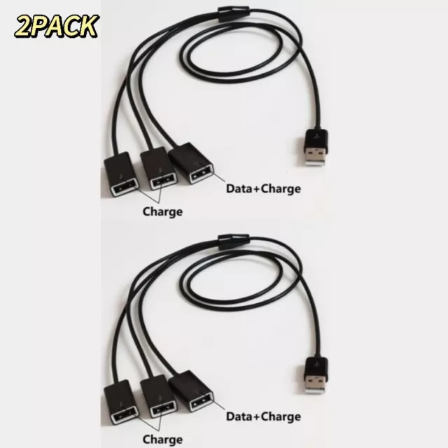 2PACK 1M 3FT 3 in 1 USB 2.0 A Male to 3 USB Female Jack Data Sync Charging Cable