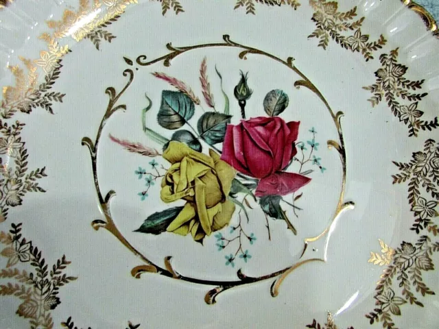 Wood Sons England Porcelain Dinner Plate Yellow Red Rose w Gold Trim FREE S/H 2