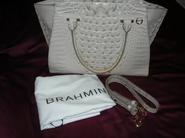 Brahmin Priscilla Leather Satchel / Handbag Purse * Croc embossed * Taupe 2