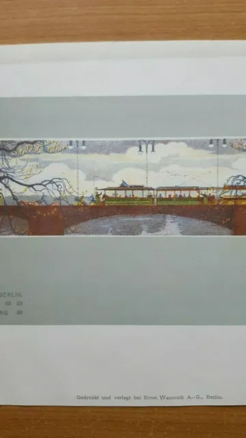 Litho Heinrich Dahmen Berlin 1908 Großstadt Frühling Straßenbahn Jugendstil Art 3