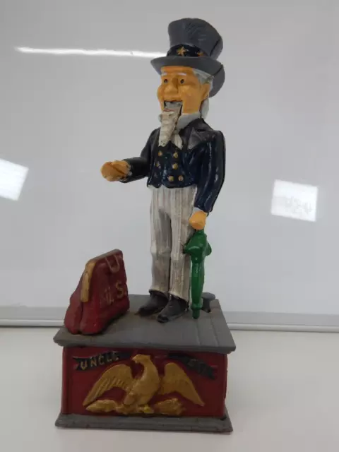 Vintage Uncle Sam Cast Iron Mechanical Coin Bank 11"