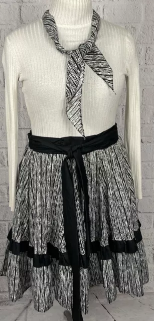 NWT Square Dancing Skirt Fashions By Bettye Black White Flare Neck Tie M