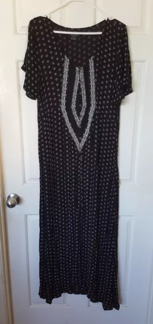 O'NEILL Cynthia Vincent Dress Boho Maxi Hippie Kaftan Dress Size M 10 Black  B16