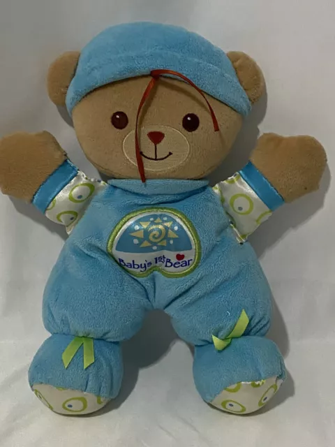 Fisher Price Babys First 1st Bear Plush Lovey Doll Rattles Blue 2008 Velour 10"