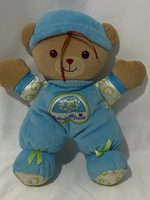 Fisher Price Babys First 1st Bear Plush Lovey Doll Rattles Blue 2008 Velour 10"