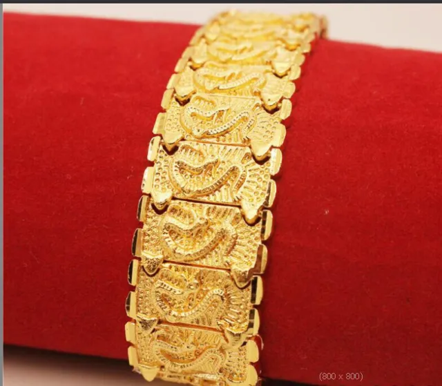 Men's Dragon and Phoenix Texture 24K THAI BAHT YELLOW GOLD GP  Bracelet