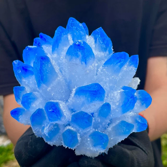 2.13LB New Find sky blue Phantom Quartz Crystal Cluster Mineral Specimen Healing 8