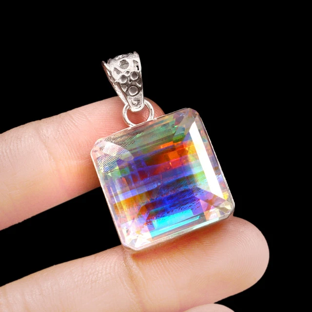87CT Naturale Gemme Pietra Pnedente Mystic Opale Nativi America Ciondolo Vintage