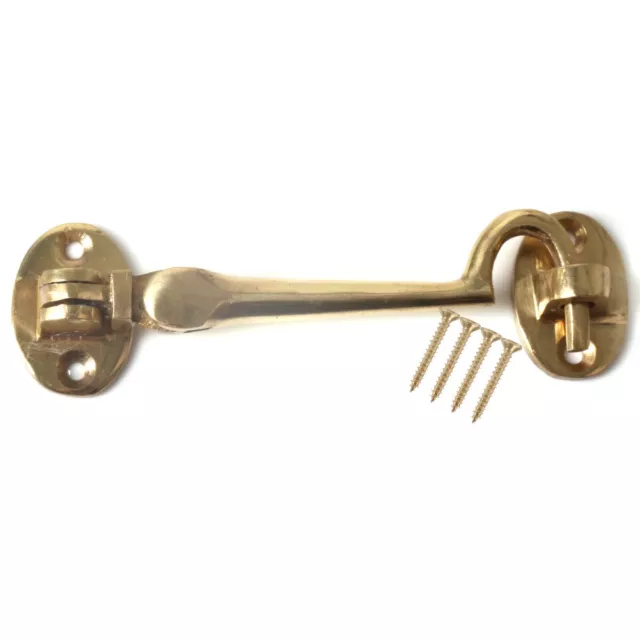 SOLID BRASS SILENT CABIN HOOK Gate Shed Patio Door Eye Latch 100mm Holder Lock