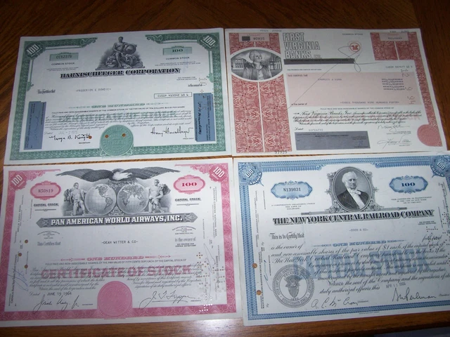 Lot of 4 Different Stock Certificates S28
