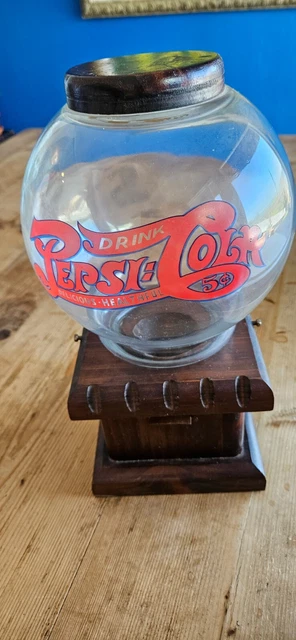 5 CENT Pepsi-Cola Gumball Peanut Machine Glass Globe Wood Base Candy Dispenser