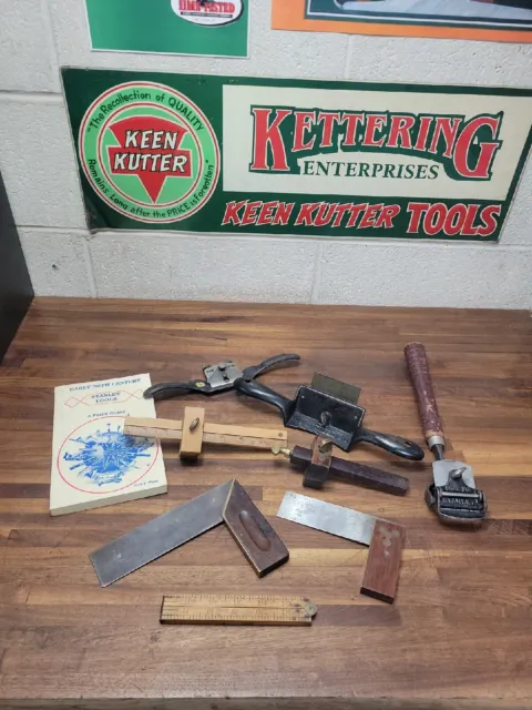 K301- Group of Antique Vintage Stanley Tools - Rule, Squares, Spokeshave, Etc