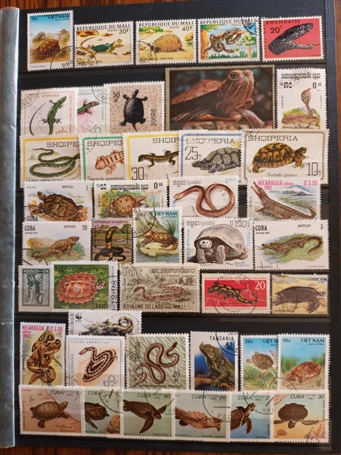 Lot de 42 Timbres Thématique "Serpents, reptiles" (THE 165)