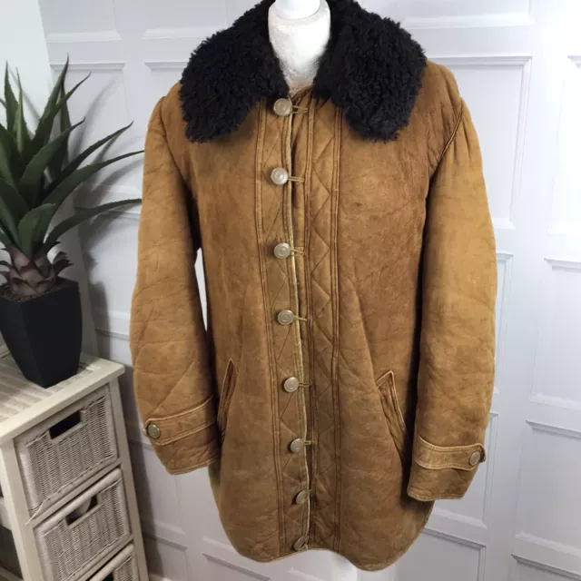 Cappotto vintage in pelle di pecora Kurschner circonferenza petto 38 pollici marrone colletto