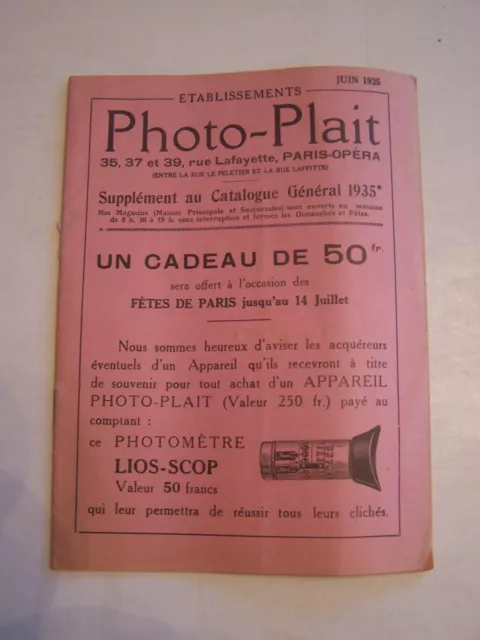 Publicite Des Ets Photo - Plait Paris , Appareils Photographiques 1935 .16 Pages