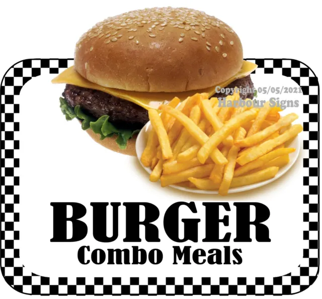 Burger Combo Meals DECAL Food Truck Concession Vinyl Sign Sticker bw