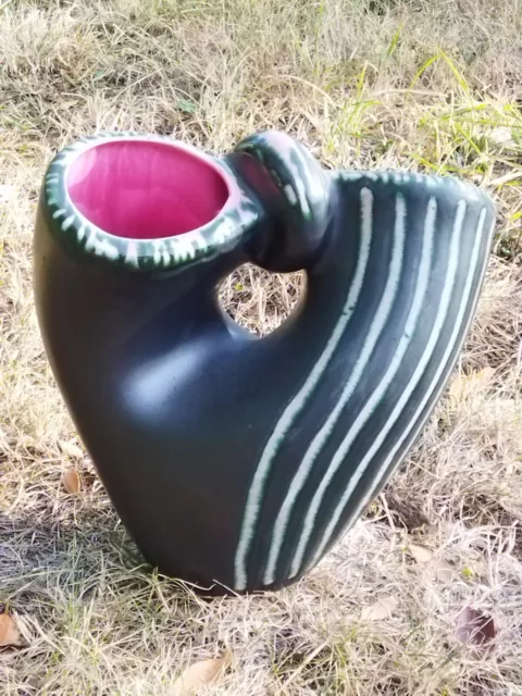 Ancien vase 2 cols en céramique forme panier Bauzio, Elchinger vintage Vallauris