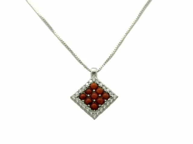 Ciondolo in Argento 925 di Corallo Rosso pietra Pendente e con Catenina da Donna