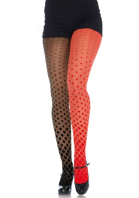 Black/Red Cascading Diamond Harlequin Tights, Jester, Joker, Halloween, Cards