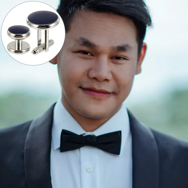 Set Gemelli E Borchie Da Uomo Nero&amp;Argento - Per Camicia Da Smoking, Matrimonio E Eventi Formali