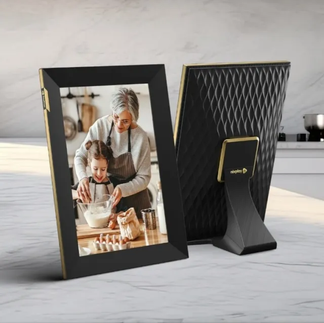 Nixplay Digital Touch Screen Picture Frame - 10.1” Photo Frame,  (Black/Gold)