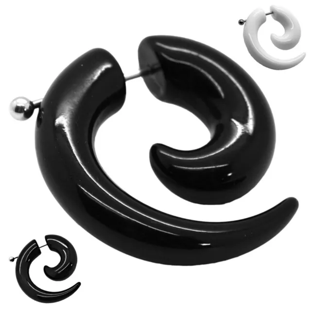 Fake Spirale Finto Plug Fake Taper Orecchino Piercing Nero Bianco Acrilico Corno