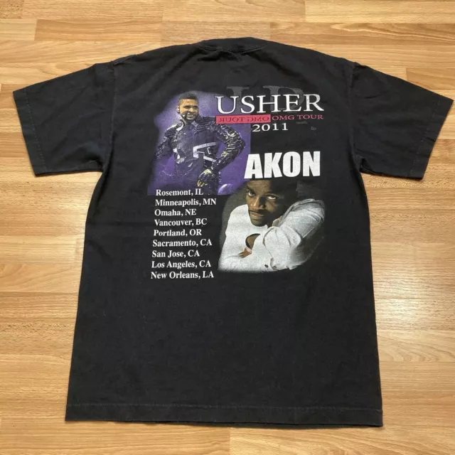 Vintage Usher Shirt Medium 2011 OMG Tour Akon Rap Hip Hop Music Tee