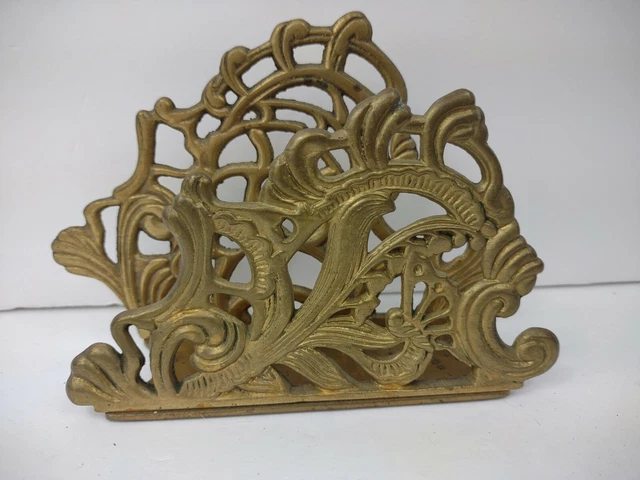 Vintage Brass Metal Art Nouveau Style Letter Napkin holder Ornate Desk Organizer