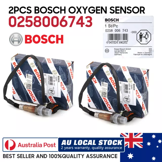 2x Genuine BOSCH O2 Oxygen Sensor For Holden Commodore VZ VE 04-13 0258006743