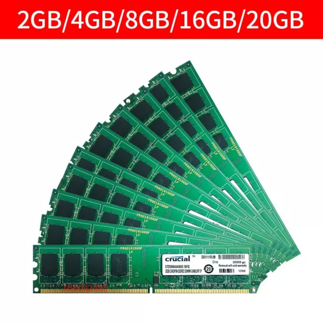 Crucial 20GB 16GB 8GB 4GB 2GB DDR2 800MHz PC2-6400U Desktop PC Memory RAM LOT BT