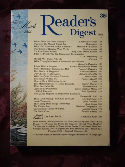 Readers Digest March 1966 Loretta Young Ben Prins David Sarnoff RCA John Gunther