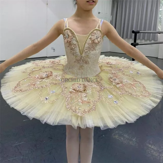 High Quality Kids Girls Performance Wear Gold Professional Ballet Tutu