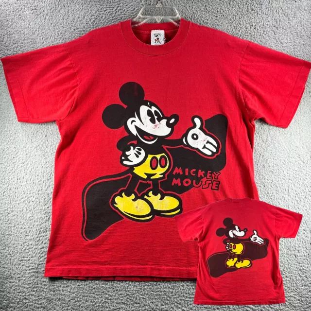 Vintage Mickey Mouse Shirt Mens 2XL XXL Red Disney Spellout USA 90s Single Stich