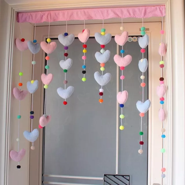 Carino Peluche Porta Finestra Tendine Decorazione Cuore Forma Pompom Sfera Casa