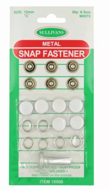 12mm White Metal Snap Fasteners with Application Tool (6 pack)