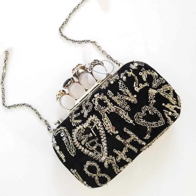 Alexander McQueen Four-Ring Sequin Crossbody Box Clutch Black Alexander McQueen Four-Ring Sequin Crossbody Box Clutch Black