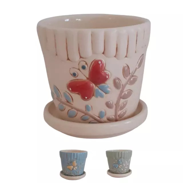 Vaso da fiori con sottovaso, porcellana motivo floreale, decorati a mano Ø  cm 8