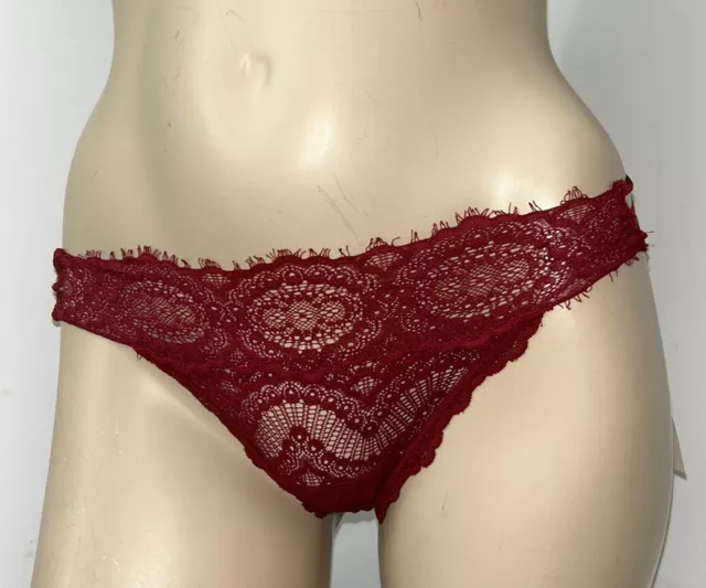 GILLY HICKS HOLLISTER Lace Trim Ribbed Thong Pink Large 14 UK