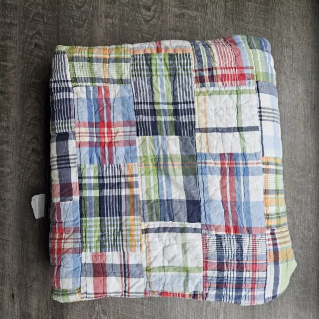 Pottery Barn Kids Madras Plaid  Patchwork Quilt   Reversible Full Queen Size